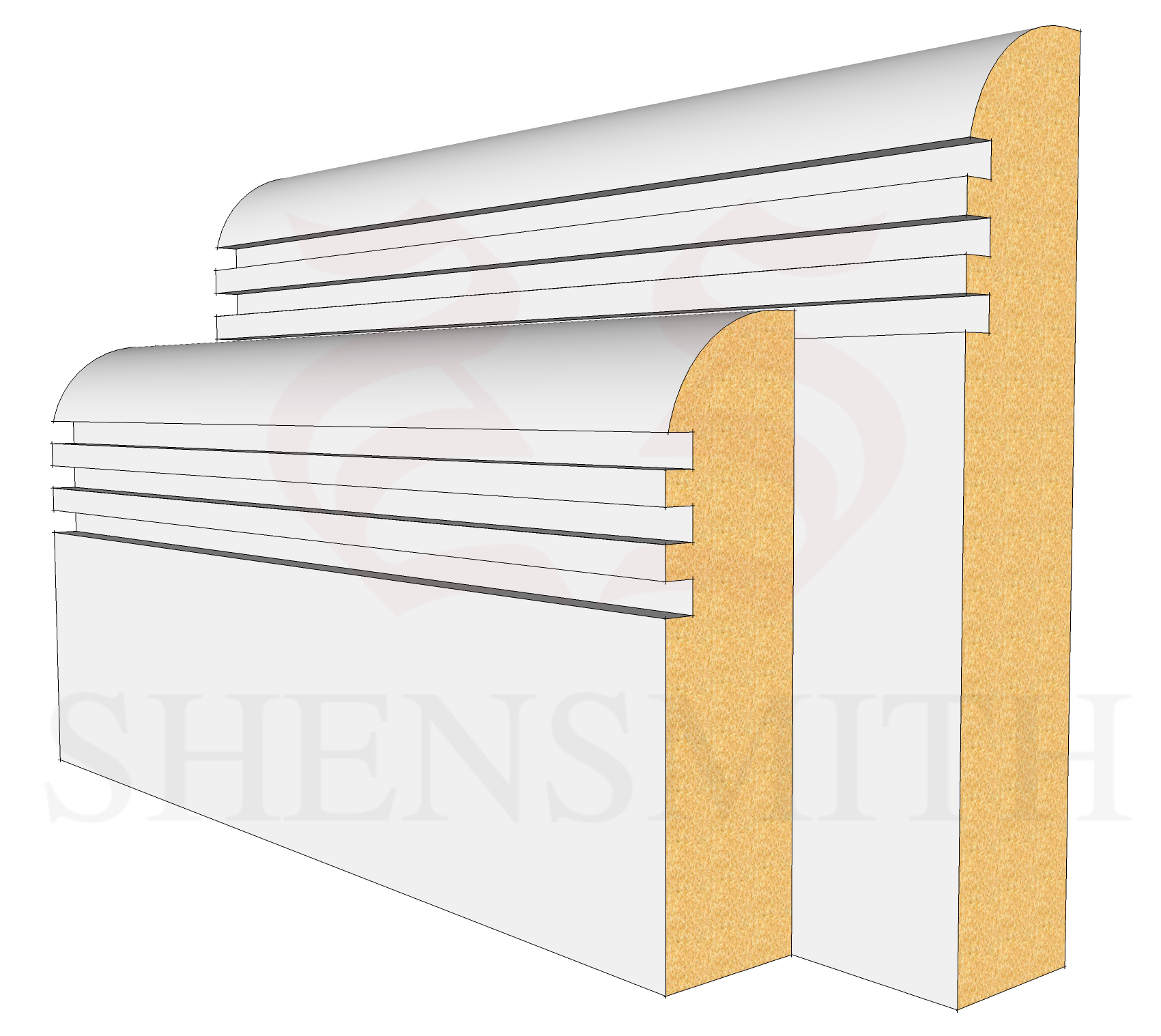 Bullnose rebated 3 MDF Skirting Board