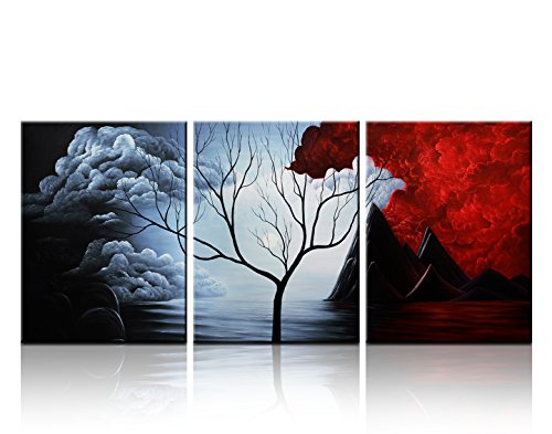 Santin Art- Modern Abstract Painting the Cloud Tree High Q. Wall Decor Landscape Paintings on Canvas 12x16inch 3pcs Stretched and Framed Ready to Hang