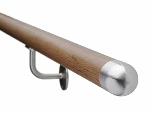 Oak-Finish Wood & Stainless Steel Stair Handrail Bannister Kit 2 metre Domed Ends - Image 4
